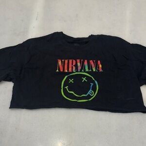 NIRVANA Black Multicolor Logo Cropped Tee